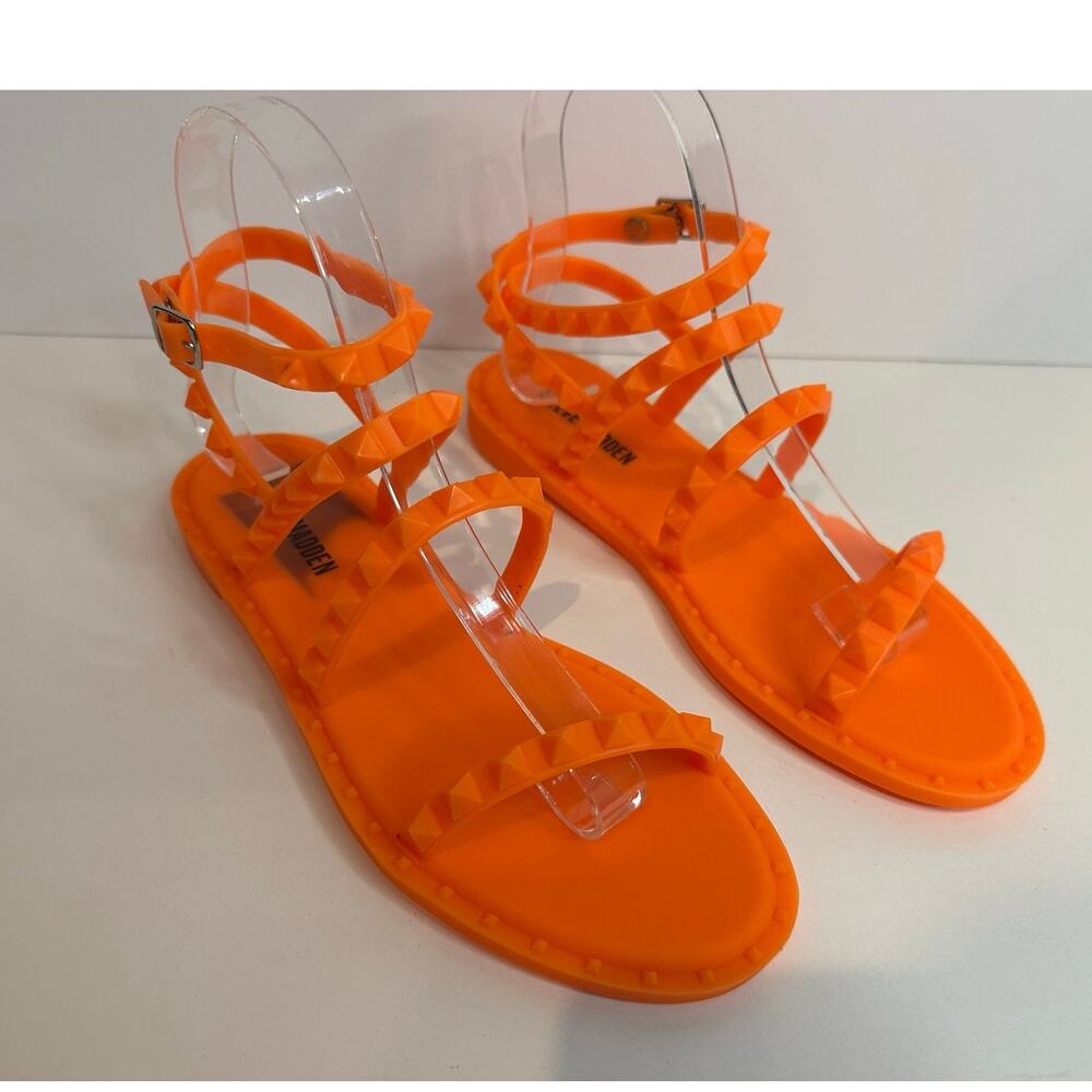 Steve Madden Travel J Studded Jelly Flats Women’s 6 Orange Sandals NWT